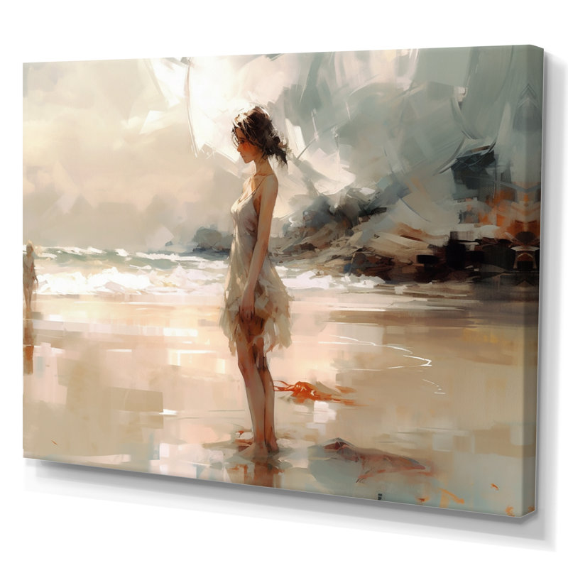 Female By The Ocean Breeze I On Canvas Painting, 12" H x 20" W x 1" D, Wrapped Canvas