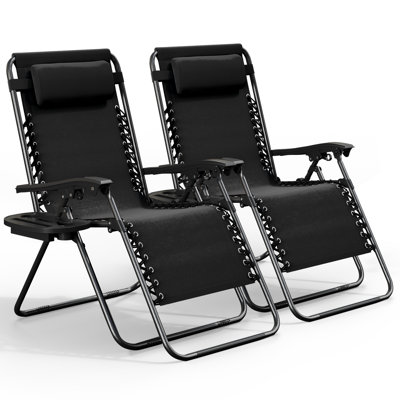 Nestl Zero Gravity Reclining Outdoor Patio Chairs with Pillows & Cup Holder Trays