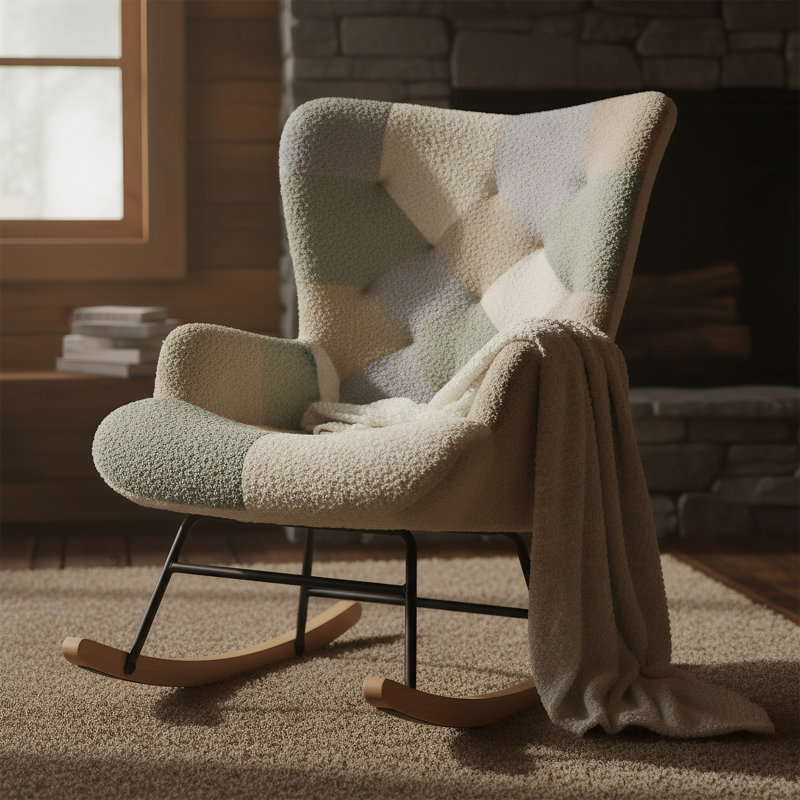 Chaise berçante à haut dossier rembourré Teddy, idéale pour les salons, les chambres à coucher et les bureaux, Jaune