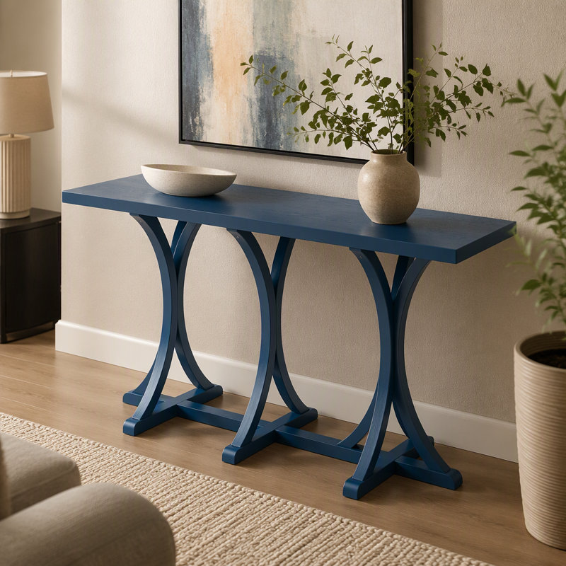 Rosalind Wheeler 59.8'' Wooden Console Table with Oak Veneer Top (Navy Blue)