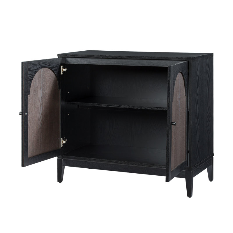 Armoire Sango à 2 portes - noir / brun, portes arquées, tablettes pratiques, pièce décorative élégante
