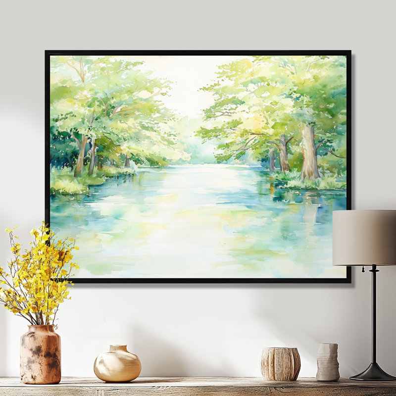 Décoration murale rivière «Guadalupe River In Texas II» - Texas, Cadre flottant sans passe-partout, Noir, H 12 po x l 20 po