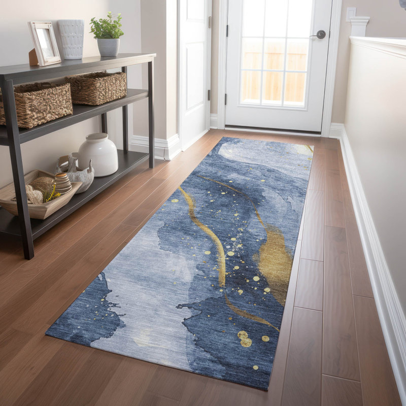 Tapis bleu intérieur / extérieur lavable à la machine Claudian ACN1529, Runner 2'3" x 7'6"
