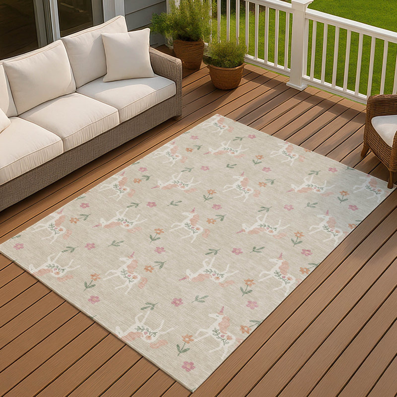 Tapis intérieur / extérieur lavable à la machine pour enfants ACN2657, Beige, 8' x 10'