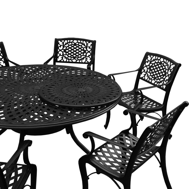 Aletta 6 - Person Patio Dining Set with Round Table, Black