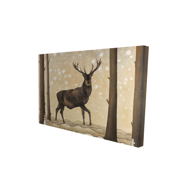 Chevreuil sur toile paysage d'hiver - Décoration rustique