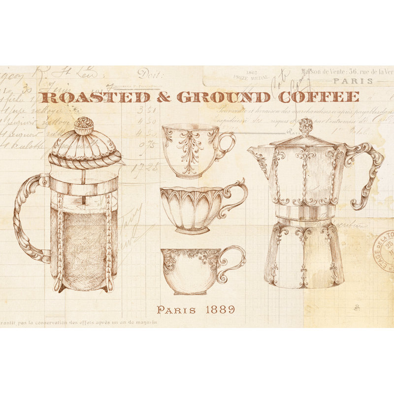 Authentic Coffee I by Daphne Brissonnet - Painting, 30cm H x 46cm W, Black Floater Framed