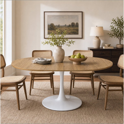 Table de salle à manger ronde extensible 57,87 "pour 4 à 6 personnes, table de salle à manger moderne, table Tulip, plateau de table en panneau de fibres à densité moyenne et piédestal en métal, table de salle à manger ovale moderne, table basse Mid-Century pour le salon, petits espaces, café