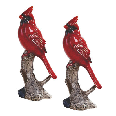 "2-PC Set" ICE ARMOR 7"H Red Northern Cardinal Standing on Tree Trunk Figurine Figurine Statue Ornament Home/Room Decor and Perfect Gift Ideas for House Warming, Holidays and Birthdays Great Collectible Addition