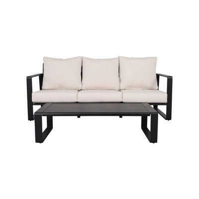 And Coffee Table Pair - Brown Beige Cushions Aluminum For A Modern Poolside Area Chic Rectangular Strong Frame