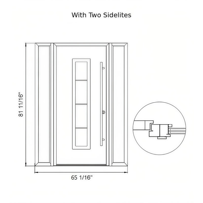 Diamond A1 Left-Hand Panel Silver Steel Prehung Front Entry Door With Two Sidelites, Frosted, 64" W x 80" H, Black/White