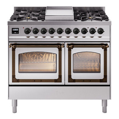 ILVE Nostalgie II Series Noblesse 40 inch Dual Fuel Range with 6 Sealed Burners, Griddle (Glass Door)