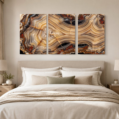 Ensemble de 3 toiles en agate superposées dans des tons de terre et des couleurs de rouille