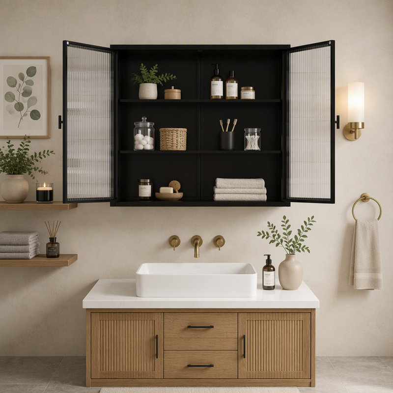 Armoire murale moderne à deux portes vitrées de 70 cm (27,56 po), Noir