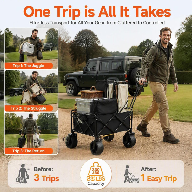 150L Festival Trolley Folding Camping Cart, Heavy Duty Beach Wagon