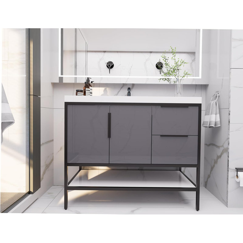 Ensemble de meuble-lavabo simple l 42,19 po, Gris brillant