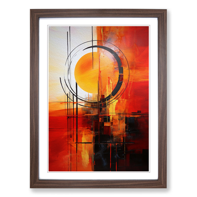 Sunrise Abstract - Single Picture Frame Print on Wood, 34cm H x 25cm W x 2cm D, Walnut