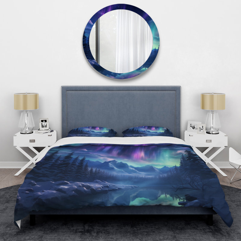 Ensemble de housse de couette en microfibre / polyester Northern Lights I, Housse de couette simple + 1 taie décorative stan