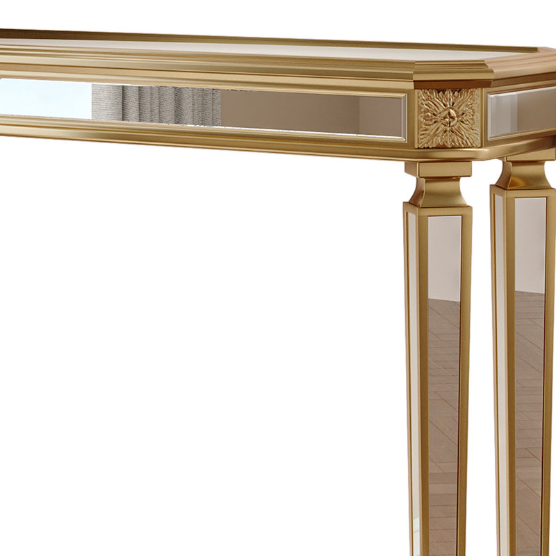 Console miroir vintage en bois sculpté, idéale pour une entrée ou un salon élégant, pour ranger et exposer vos objets de décoration.