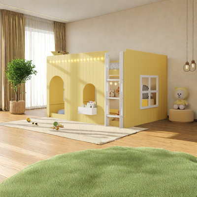 Space Saving Full Loft Beds, Wood Mdf Farmhouse Playhouse For Kids Home