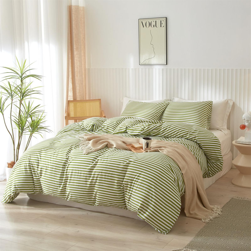 Ensemble d'édredon rayé 3 pièces, Édredon simple et 2 taies d'oreiller
