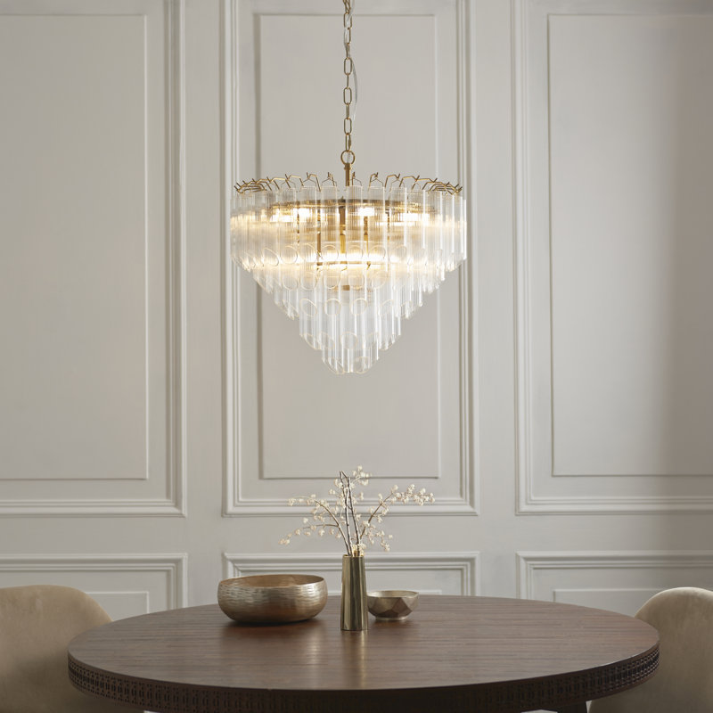 Woodland 12lt Pendant light Angled finished in Brass and Clear
