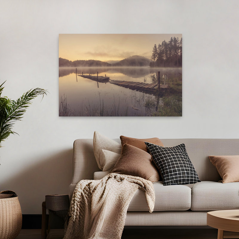 «In the Morning Peaceful Serene Tranquil Forest Landscape», art mural, H 32 po x l 48 po