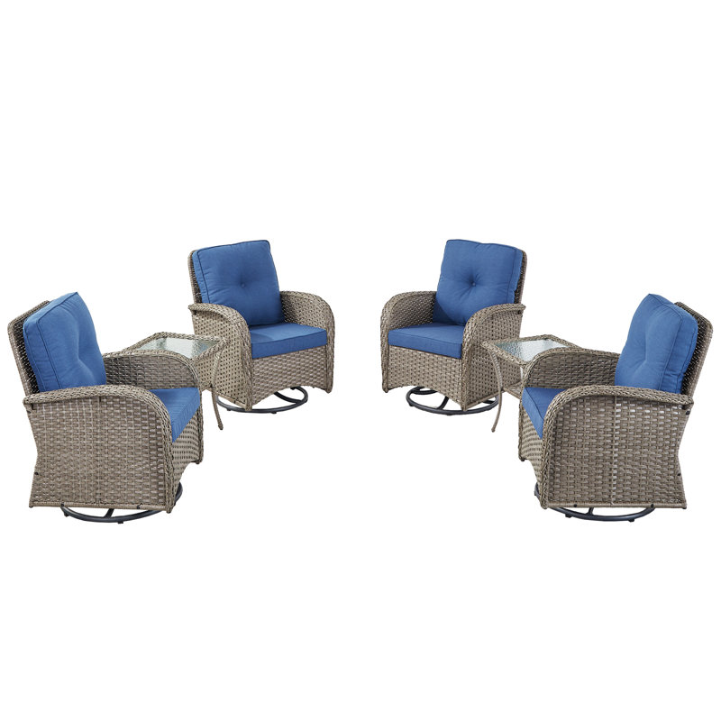 Buckwalter Rocking Swivel Patio Chair With Cushions, Blue