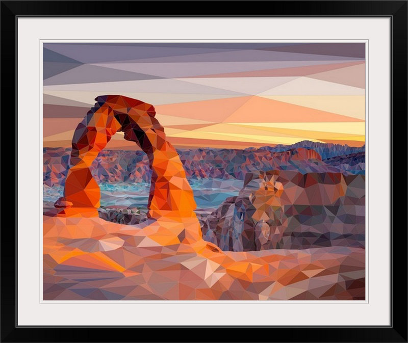 «Arches National Park - Low-Poly Art», impression, H 32 po x l 38 po x P 1 po, Cadre noir