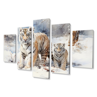 Décoration murale murale tigres blancs jouant dans la neige III - tigre
