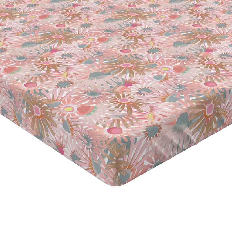 Drap-housse Ambesonne, Rosé, bleu cadet / floral, Drap-housse de taille très grand