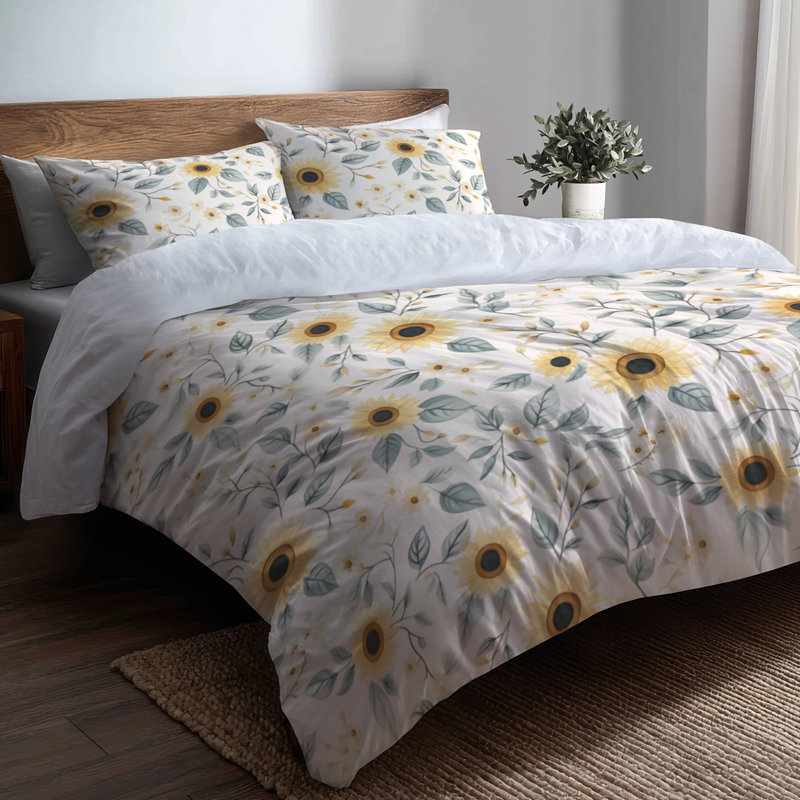 Ensemble de literie 3 pièces Country Farmhouse - Housse de couette jaune Sunbeam Blooms