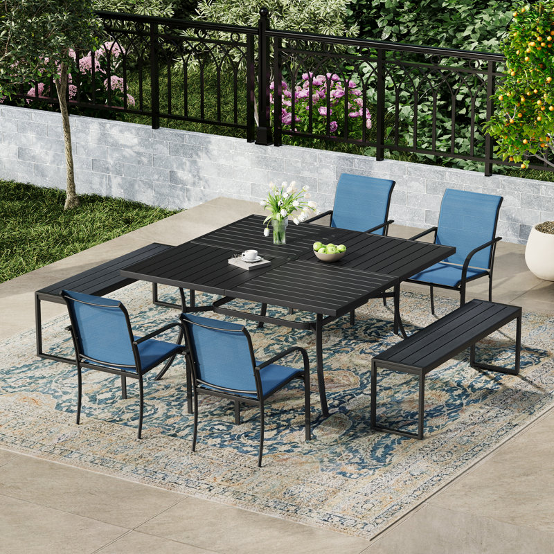 Ensemble repas carré 59,1 "avec banc, Bleu, Noir, noir, noir, noir