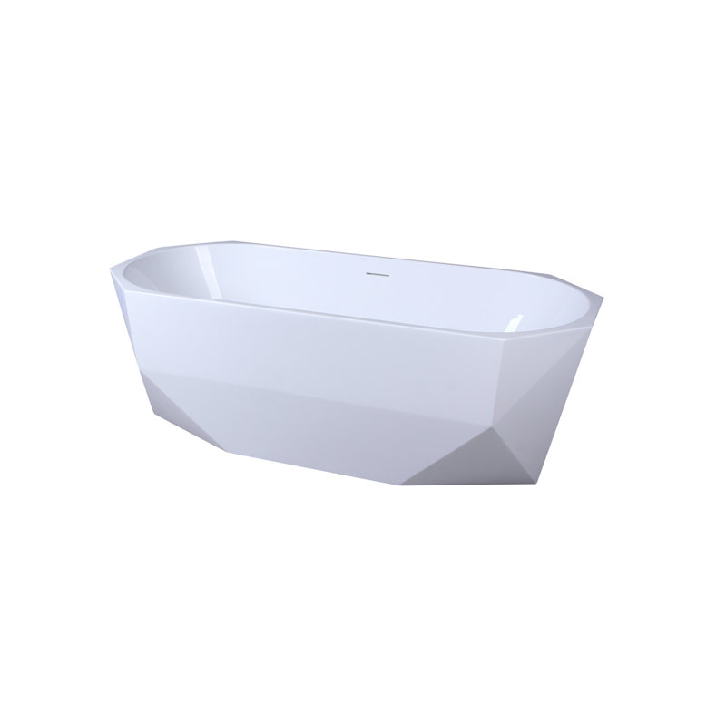Ethen 67'' Glossy White Diamond Freestanding Acrylic Bathtub
