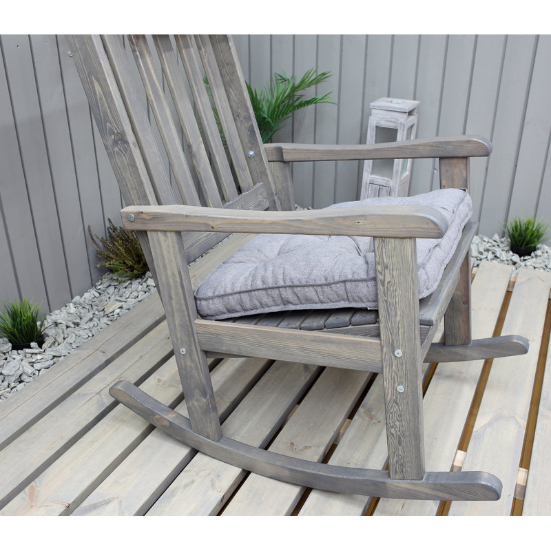 Sarafina Pine Solid Wood Outdoor Rocker Chair with Cushions, Ash Grey