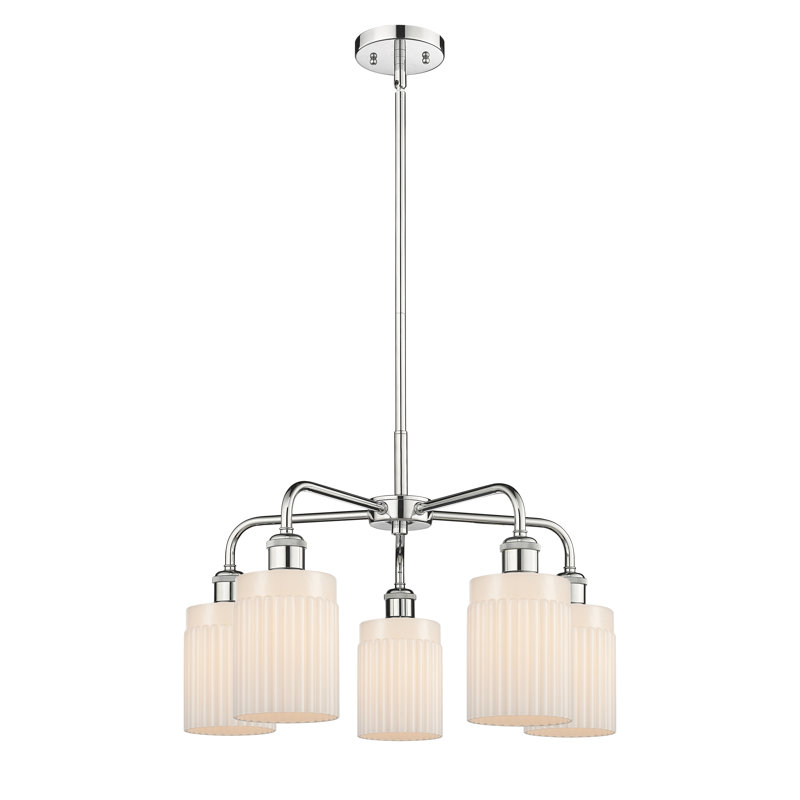 Lustre cylindrique à 5 lumières en acier à intensité variable Neco, Blanc mat, Chrome poli