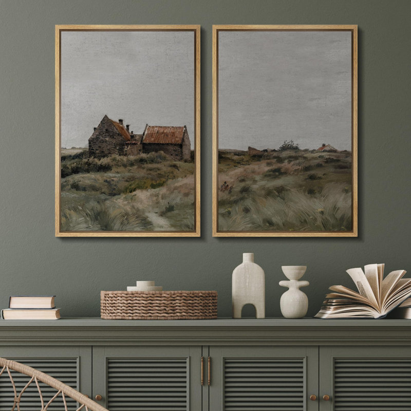 «Deserte Homestead Vintage Landscape», 2 pièces sur toile, Naturel, H 36 po x l 48 po
