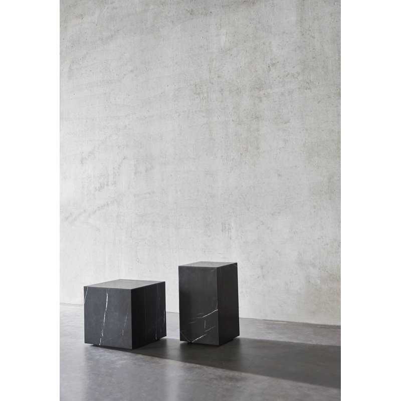 Plinth End Table, 15.7" H x 15.7" W x 15.7" D, Black Marquina