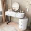Table de coiffeuse moderne minimaliste avec miroir à DEL et armoire de rangement rotative, bureau de maquillage blanc avec tiroirs