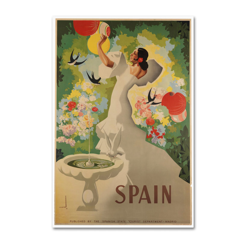 Vintage Spain Travel Poster on Canvas with Framed Portrait