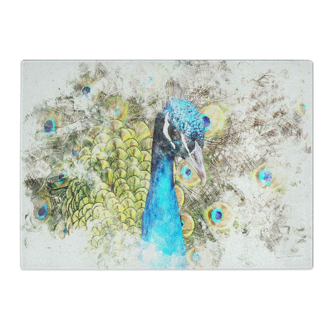 Tempered Glass Dazzling Peacock Bird Chopping Board