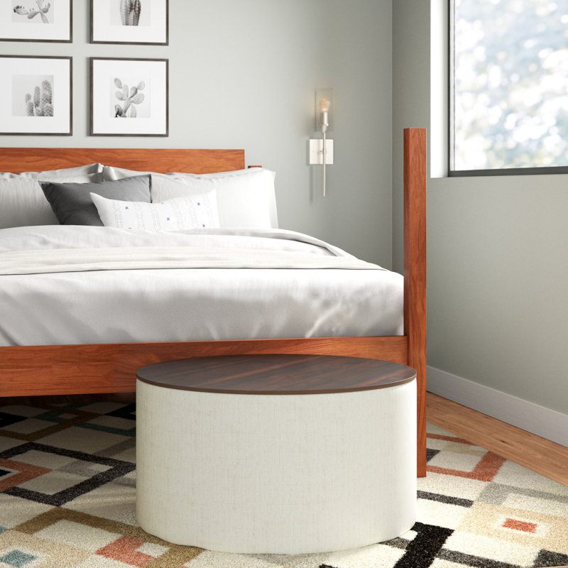 Amaresh Upholstered Ottoman, Stain-resistant Cream LiveSmart/Dark Walnut
