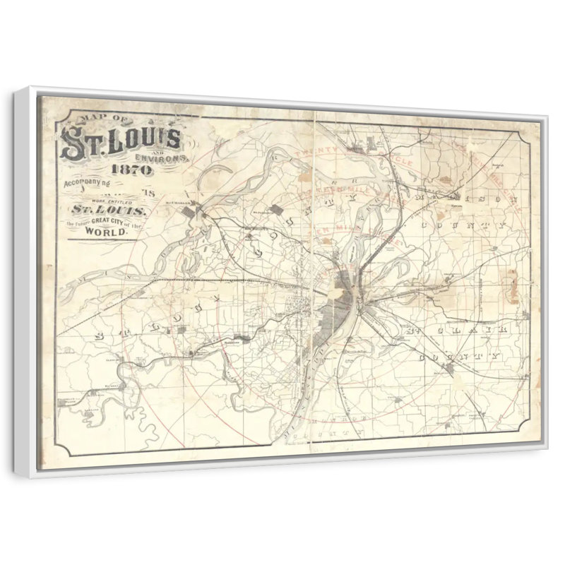 Carte rétro de St Louis II, Cadre flottant blanc, 37 po x 25 po