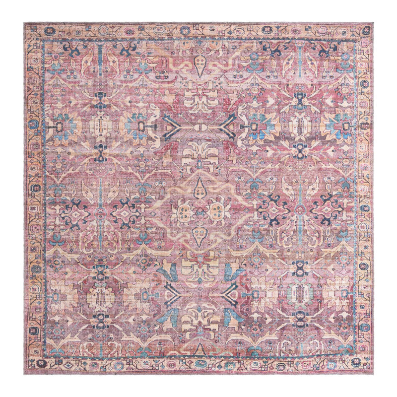 Washable Floral Indoor Rug, Square 7'3" x 7'3"