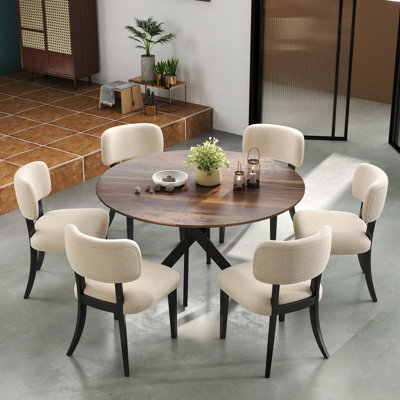 Ensemble de salle à manger à piédestal rond avec chaises rembourrées