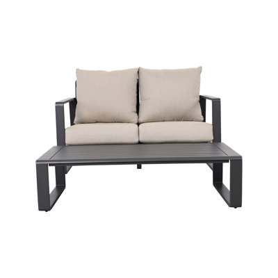 Table basse rectangulaire élégante et confortable en aluminium avec coussins gris (réf. Jm 9017). Convient à toutes les pièces.