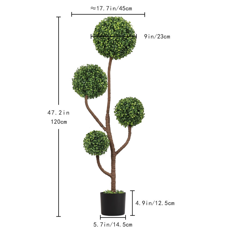 Topiaire artificiel en pot en plastique noir, plante topiaire en buis artificiel pour décoration intérieure et extérieure