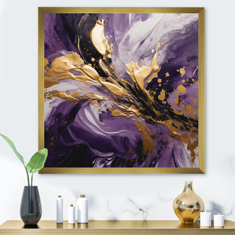 Mauve et or liquide Magic II - art mural abstrait, H 16 po x l 16 po, Doré, Cadre photo unique