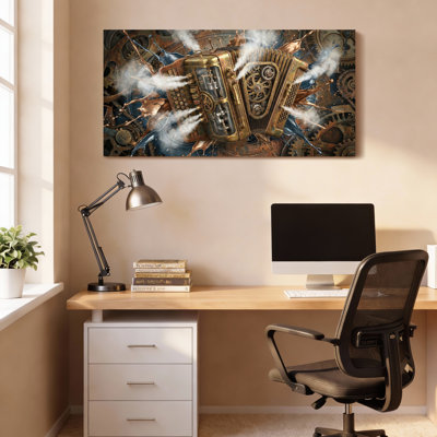 Steampunk accordéon mécanique engrenages et toile tendue sur toile tendue, ensemble de 1