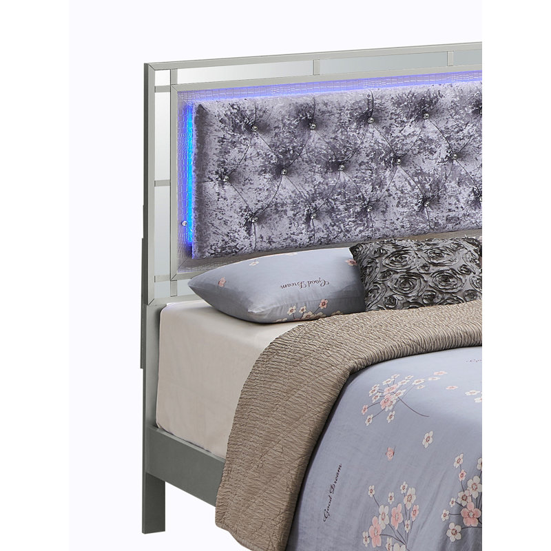 Elegant Silver Champagne Glam Full Bed, Full